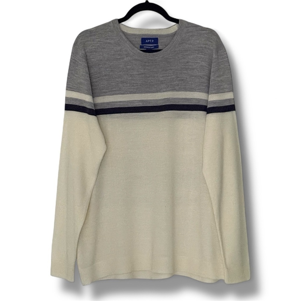 Apt. 9 Men's Seriously Soft Merino Wool Blend Crewneck Sweater - Grey & Cream